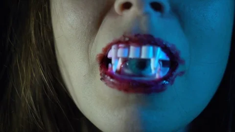 The eye moves in the mouth of the witch Stock Footage