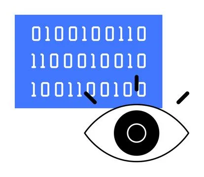 Eye Observing Binary Code and Digital Concepts in a Minimalistic Style 스톡 일러스트