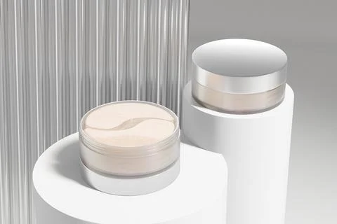 Eye patches in translucent jar with silver metallic screw lid Ilustración de archivo