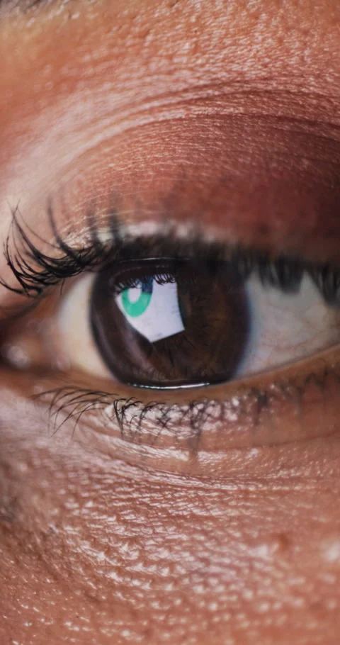 Eye, person and closeup with reflection for data analysis, information or Stock Footage 333377782