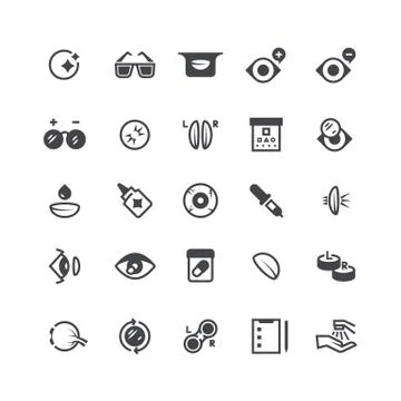 Eye problems, optical contact lens and eyeglasses icons. Eyeball laser surgery Stockillustratie