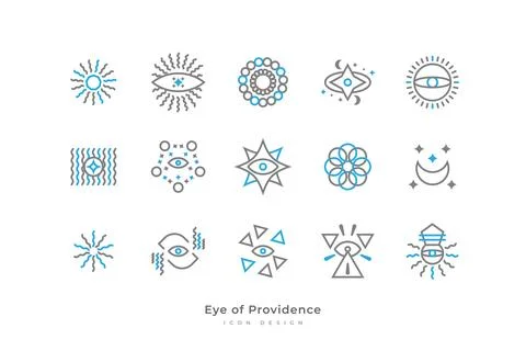 Eye of Providence Icon with Astronomical Elements in Simple Line Style Illustrazione stock