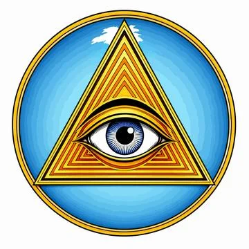 Eye of Providence inside a golden triangle symbol graphic illustration isol.. Stock Illustration