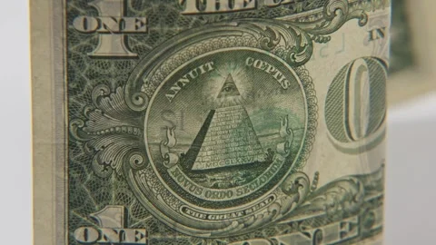 Eye of Providence triangle symbol circle on front of one-dollar Stock Footage 329707823