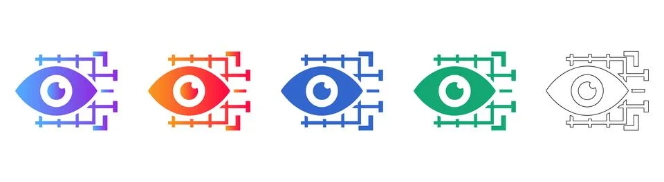 Eye Recognition and Digital Security System Icon Set Stock Illustration