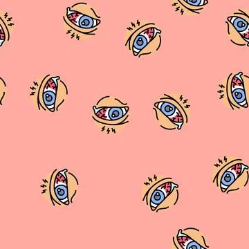 Eye redness from pollen allergy vector seamless pattern Stock Illustration