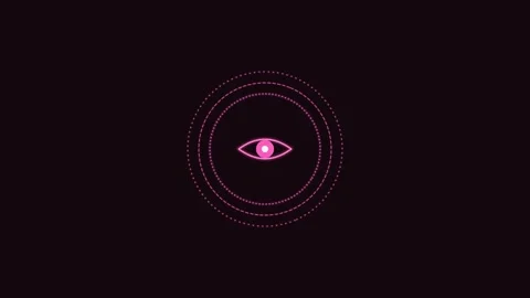 Eye scan security line icon with rotating rings, pink neon style Vídeos de archivo 342595464