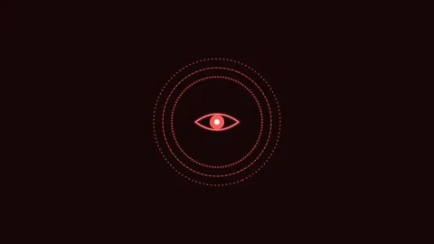 Eye scan security line icon with rotating rings, red neon style Vídeos de archivo 342595466