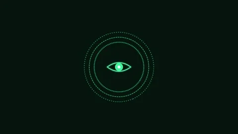 Eye scan security line icon with rotating rings, green neon style Stock Footage 342595472