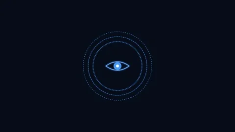 Eye scan security line icon with rotating rings, blue neon style Stock Footage 342595491