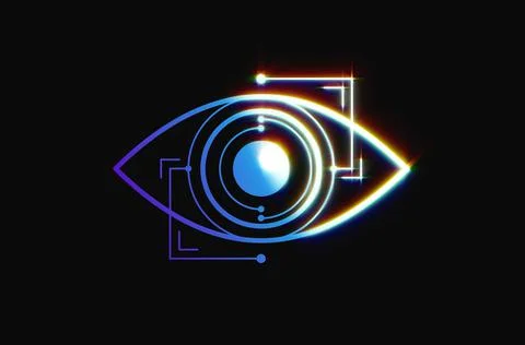 Eye Scanner Logo .Cyber eye on a black background .Electronic nanotechnology Stock Illustration