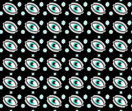 Eye seamless pattern in comic style, pop art. Colorful endless background, .. Illustrazione stock