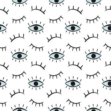 Eye seamless pattern. Vector hand drawn wink, open, close eyes Illustrazione stock