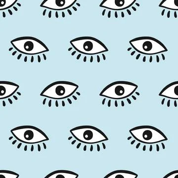 Eye seamless pattern. Vector hand drawn wink, open eyes Ilustración de archivo