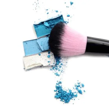 Eye shadow and make up brush on white background Stock Photos