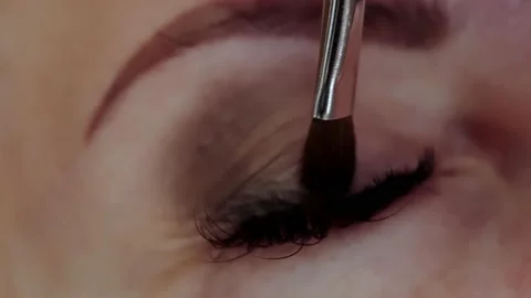 Eye shadow application, eye makeup close-up. Stock Footage 201322911