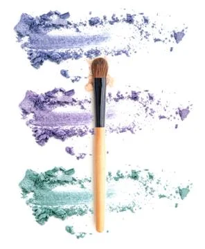 Eye shadow palette and make up blush on white. Stock Photos