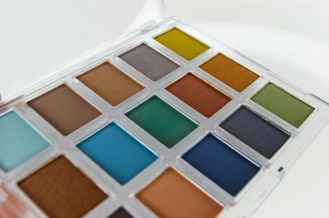 Eye shadow palettes on a light background. Close-up of makeup palette. Foto stock