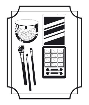 Eye shadows with brush and mirror make up in frame Ilustração Stock