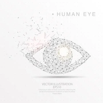 Eye shape digitally drawn low poly wire frame. Stock Illustration