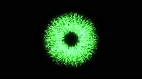 Eye shape particles. Design of moving green iris of eye flowing wavy particles Stock Footage 229982095