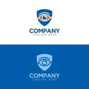 Eye Shield Security Logo in Blue and Orange with Two Color Variations Stock Illustration