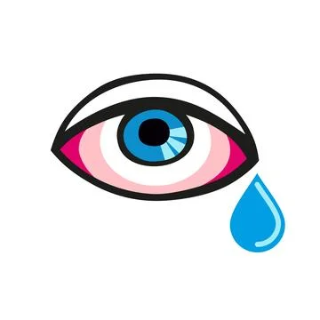 Eye with a single tear. Crying eye turn red. Eyes deseases. Allergic eye. Stock Illustration