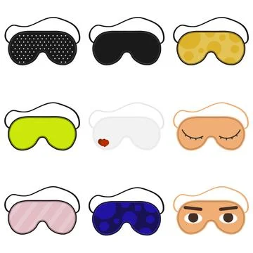 Eye sleep mask vector illustration. Sleep accessory object. Set of sleep Masks 库存插图