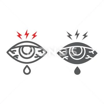 Eye sore line and glyph icon, body and injure, eye redness sign, vector graphics Stock Illustration
