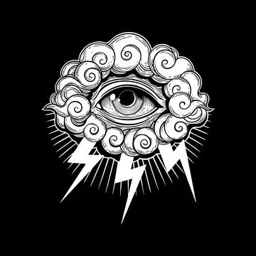 Eye in storm  Swirling clouds with lightning bolts Stock Illustration