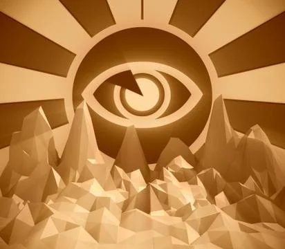 Eye in sun burst rays with low poly surface Stock Illustration