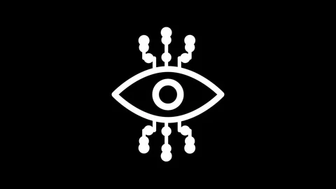 An eye with surrounding network nodes animation isolated on black background Stock Footage 339048176