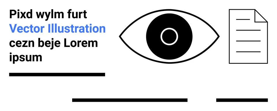 Eye Symbol with Document and Text Elements in Black and White Design Concept Illustrazione stock