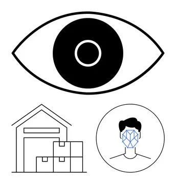 Eye Symbol with Secure Storage and Face Recognition in Minimalist Design Illustration