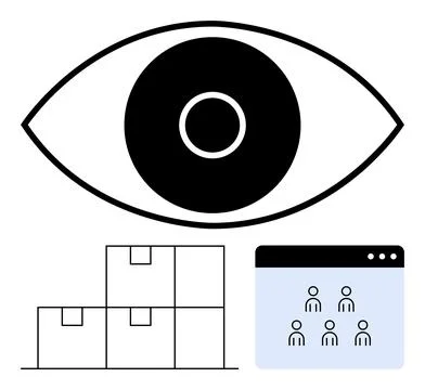 Eye symbolizes observation or control over stacked boxes suggesting logistics Stock Illustration