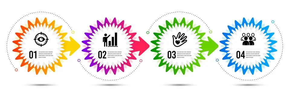 Eye target, Graph chart and Social responsibility icons set. Group sign. Vector Stock Illustration