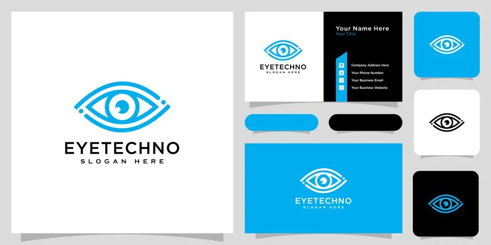 Eye technology logo design vector line style and business card Stock Illustration