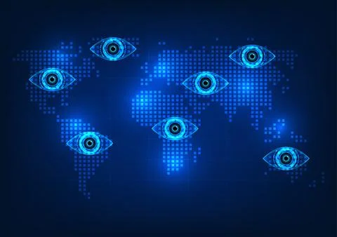 Eye technology placed on the world map for each continent It's a vector ill.. Illustrazione stock