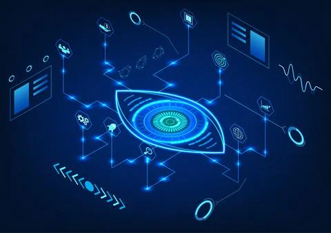 Eye technology with smart technology Refers to looking for flaws in busines.. Stockillustratie