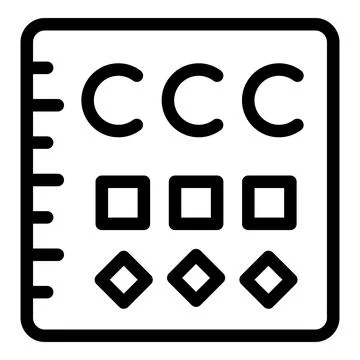 Eye test chart with letters and shapes representing optometry and vision care Illustrazione stock