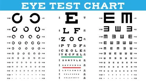 Eye Test Chart Set Vector. Vision Test. Optical Exam. Healthy Sigh. Medical C Stock Illustration