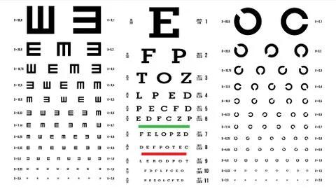 Eye Test Chart Vector. Vision Exam. Optometrist Check. Medical Eye Diagnostic Stock Illustration