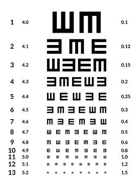 Eye Test Chart Vector. Vision Exam. Optometrist Eyesight Chart Check. Medical Stock Illustration