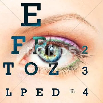 Eye with test vision chart Stock Illustration