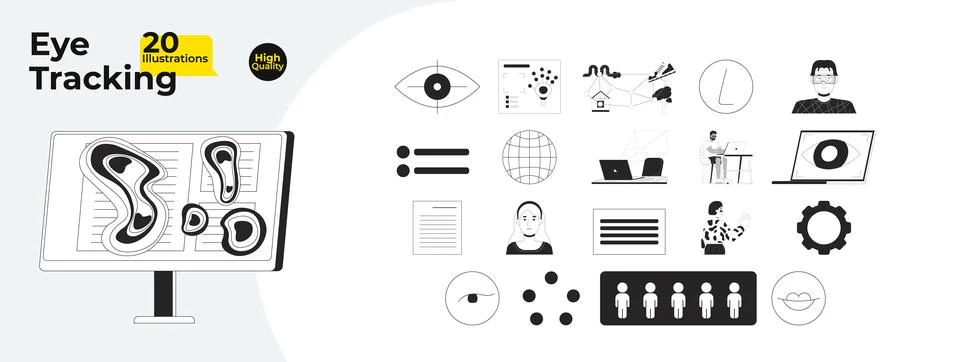 Eye tracking and user behavior analysis outline illustrations mega bundle Stock Illustration