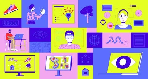 Eye tracking digital innovation bento grid illustration set Stock Illustration