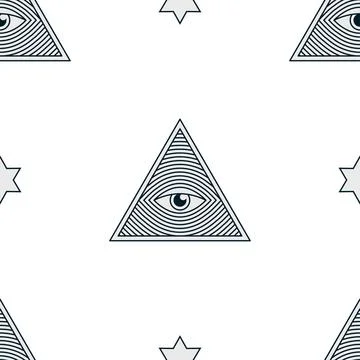 Eye in the triangle, pyramid vector icon. Seamless pattern. The sign of the t Illustrazione stock