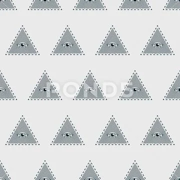 Eye in the triangle, pyramid vector icon seamless pattern. The sign of ...