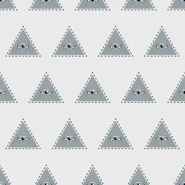 Eye in the triangle, pyramid vector icon seamless pattern. The sign of the th Illustrazione stock