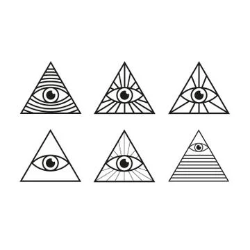 Eye in triangle set. All seeing eye pyramid collection. Illuminati mason symb Stock Illustration